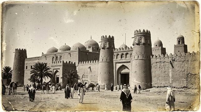 Historic Ibrahim Palace In Al-Ahsa Vintage Vintage Sepia Monochrome Saudi Arabian Heritage Photograph