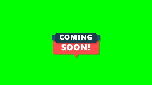 Coming Soon Announcement Banner Illustration with Red and Blue Text on Green Background for Teasers
