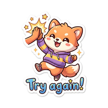 Cute cartoon bear waving with try again text
