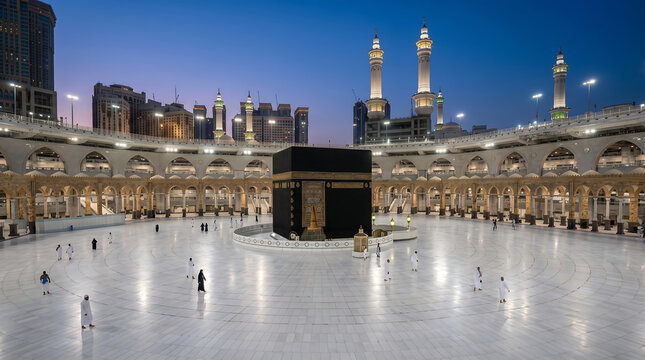 Kaaba in masjid al-haram at sunrise in mecca