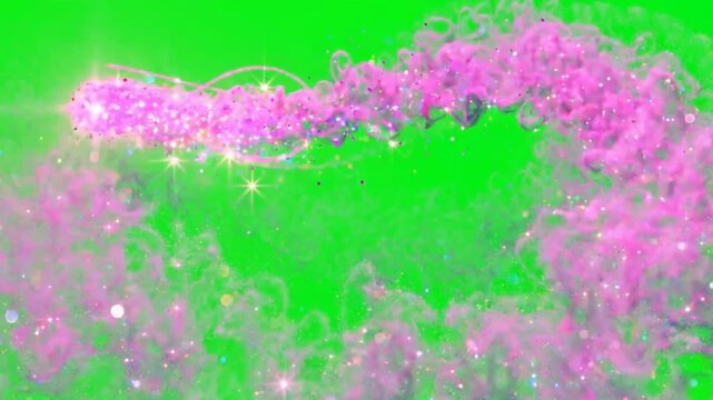 Pink fairy light trail swirling on green screen overlay for video editing