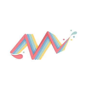 Colorful ribbon zig-zag with splashes isolated on transparent