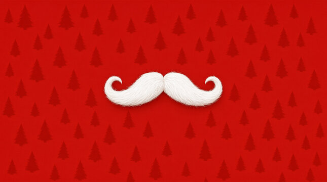 White Mustache on Red Christmas Tree Pattern Background