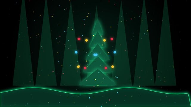 Christmas Trees Illustration, Festive Holiday Scene with Decorated Fir Trees
