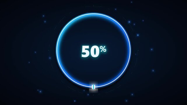 Premium 3D futuristic loading interface featuring a central percentage number that dynamically progresses from 00% to 100%. The numerical changes trigger corresponding activations in the surrounding g