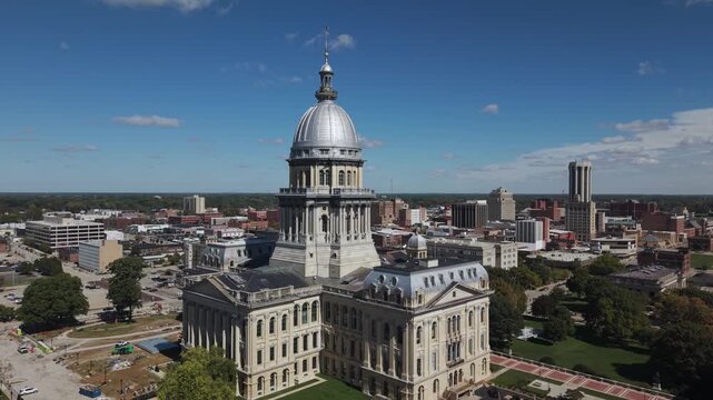 Illinois State Capitol drone clip with downtown in the background