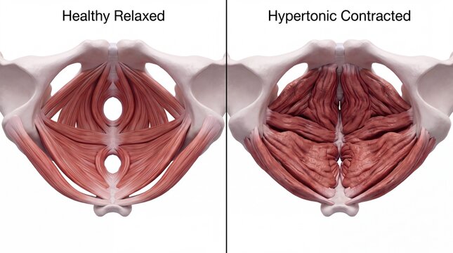 Healthy and hypertonic pelvic floor muscle comparison