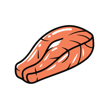 Fresh raw salmon fish steak fillet piece isolated cartoon vector illustration of healthy seafood for cooking Vector, illustration