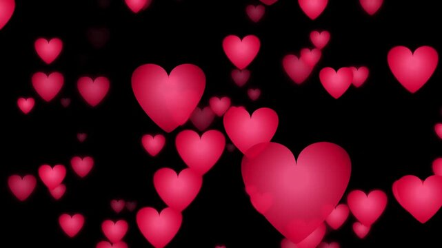 Pink Heart Particles Floating Upwards in Cinematic Motion Against Dark Background for Valentine's Day Celebration