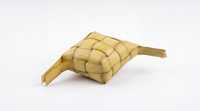 Woven palm leaf ketupat isolated on white background