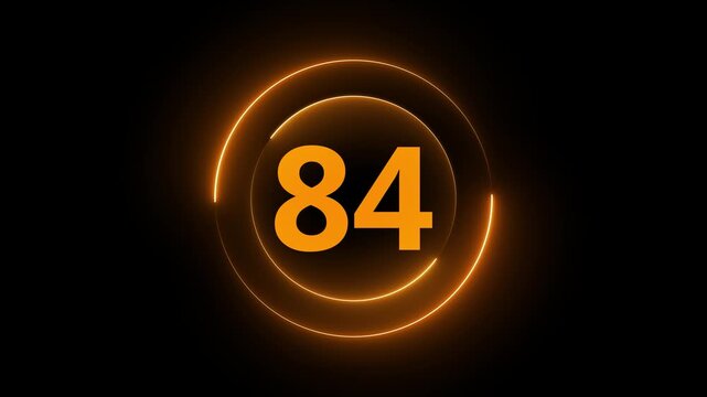 Neon orange digital countdown timer 84 with circular hud interface on black background
