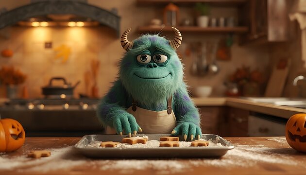 Cute Little Monster Baking Halloween Cookies