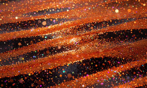 オレンジやゴールドのラメやホログラムが波状に輝く豪華な背景　Background Where Orange and Gold Glitter and Holograms Shine in Waves