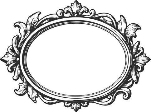 Ornate vintage frame with floral and leaf decorations in oval shape, elegant decorative border design