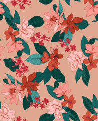 seamless floral pattern Art Beautiful seamless floral pattern featuring hand-painted flowers, ornamental paisley motifs, and decorative foliage in soft pastel and vibrant hues. The design combines pi  © Venkatsai