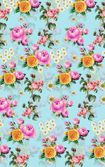 seamless floral pattern Art Beautiful seamless floral pattern featuring hand-painted flowers, ornamental paisley motifs, and decorative foliage in soft pastel and vibrant hues. The design combines pi  © Venkatsai