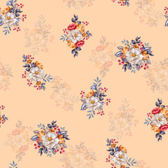 seamless floral pattern Art Beautiful seamless floral pattern featuring hand-painted flowers, ornamental paisley motifs, and decorative foliage in soft pastel and vibrant hues. The design combines pi  © Venkatsai
