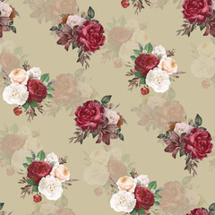 seamless floral pattern Art Beautiful seamless floral pattern featuring hand-painted flowers, ornamental paisley motifs, and decorative foliage in soft pastel and vibrant hues. The design combines pi  © Venkatsai