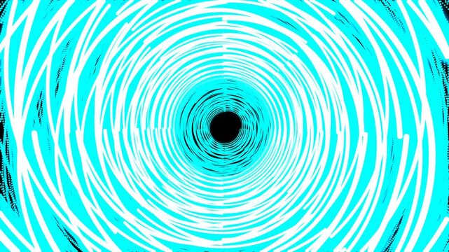 Abstract neon blue light trails forming a circular tunnel vortex