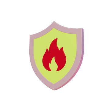 Firewall protection shield icon with a fire symbol for threat defense
