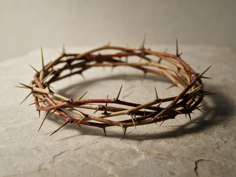 Crown of thorns on rough stone surface, Christian religious symbol of Jesus Christ sacrifice, Easter Good Friday and Lent concept
