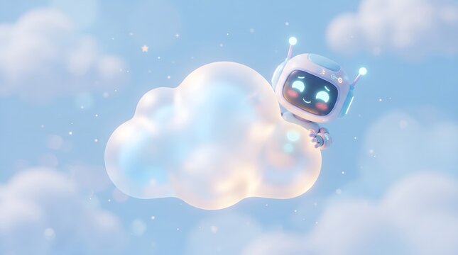 Cute AI hiding behind a Glowing Cloud