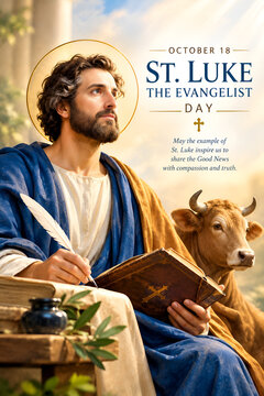 Saint luke the evangelist reading with ox illustration