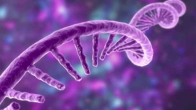 Messenger RNA, 3D animation of a single-stranded mRNA molecule carrying genetic information from DNA for protein synthesis in cells.