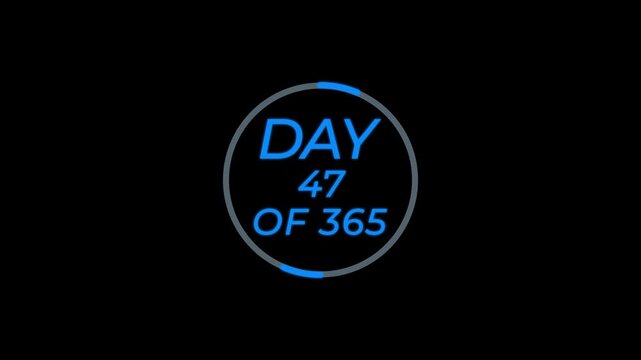 Abstract 0 to 365 days time line with day text animation. Animated of completing 365 of 365 counter.