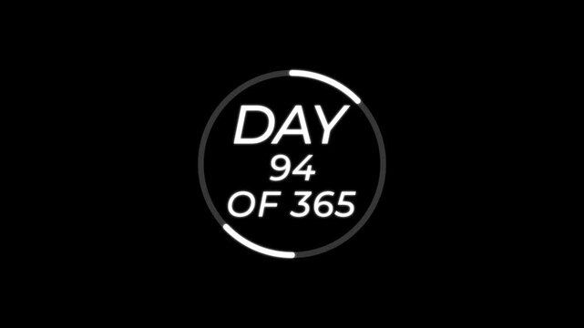 Abstract 0 to 365 days time line with day text animation. Animated of completing 365 of 365 counter.