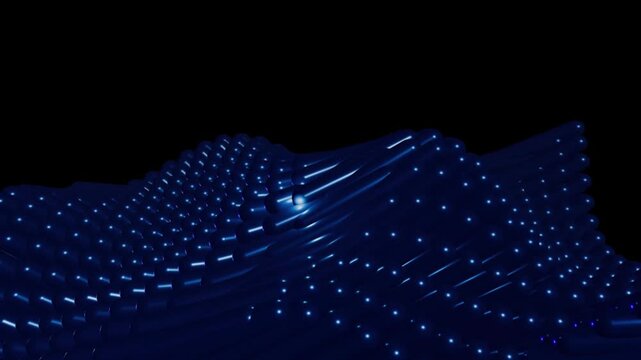 Abstract blue digital wave patterns undulating smoothly with subtle light reflections during a dark futuristic scene