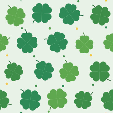Four leaf clover lucky shamrock large scale seamless pattern on mint green background