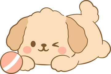 Fototapeta premium Cute Puppy Character Winking Lying Down Near Pink Ball
