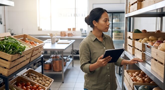 Restaurant Manager Checking Fresh Ingredient Inventory