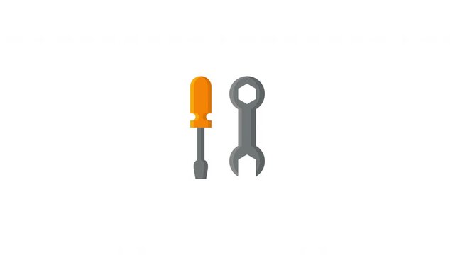 Screwdriver and wrench tools icon animation, seamless loop for repair videos