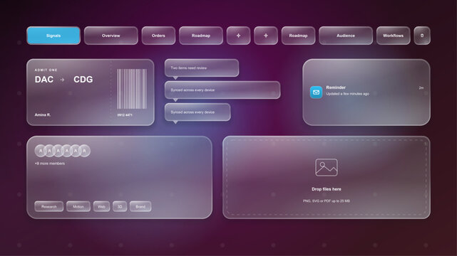 UI dashboard elements set with navigation and notifications for web and app