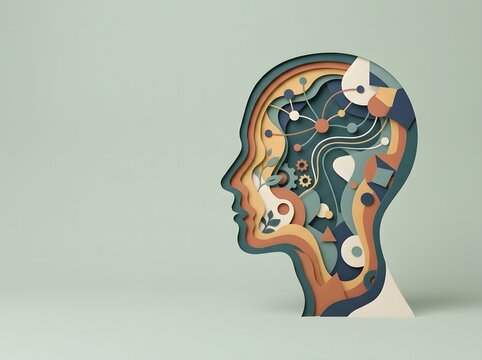 Paper cut human head with gears and connections for world mental health day