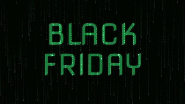 Black Friday Sale Announcement with Matrix Style Digital Rain Effect and Up to 70 Percent Off Discount
