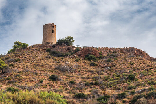 Arab watchtower from the Islamic period in Maro-Cerro Gordo natural park, Andalusia, Spain