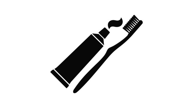 Toothpaste and toothbrush set in black silhouette