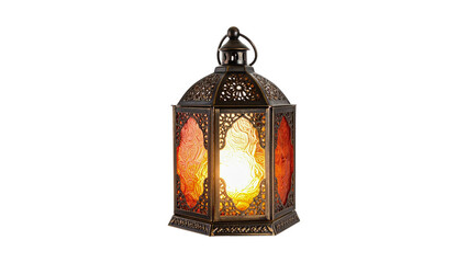 Ornate metal lantern with stained glass panels on transparent background © Tanvix Vectors