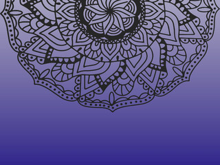 Intricate mandala pattern vector illustration set against a purple gradient background. Elegant circular floral ornament design for invitation cards, henna, yoga, meditation, tapestry, and decorative  © Diki