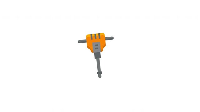 Orange jackhammer drill icon animation, seamless loop for demolition videos