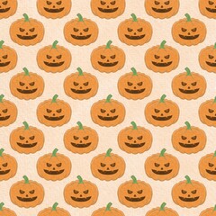 Obraz premium Hand drawn Halloween pumpkin seamless pattern with jack o lanterns on white background