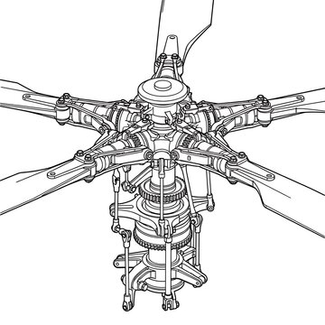 Detailed Helicopter Main Rotor Hub Assembly Line Art - Mechanical Engineering Diagram