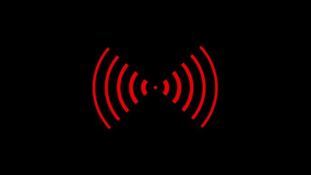 Red Radio wi Fi waves Animation of radio waves spreading on black background. White 4k video