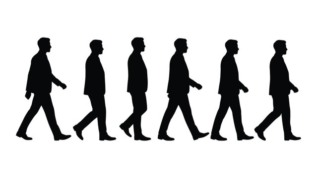 A sequence of walking men depicted as a black silhouette
