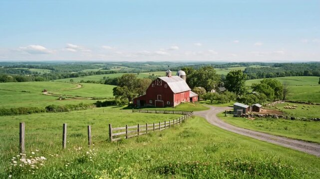 rural landscape with a barn seamless looping 4k time - lapse animation video background