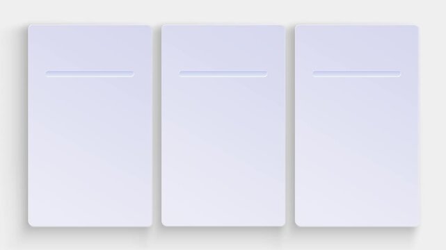 Elegant Neomorphic Product Presentation Panels with Editable Copy Space. 4K Animated with three smooth panels for product showcase, feature presentation, promotional content, and marketing layouts.