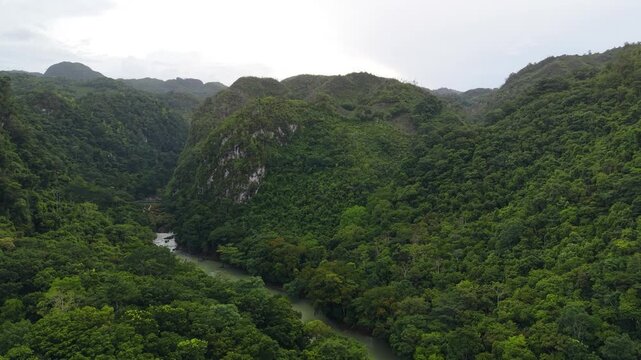 Aerial View of Cahabon River Valley Near Semuc Champey